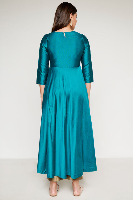 Teal Solid Flared Kurta, Teal, image 6